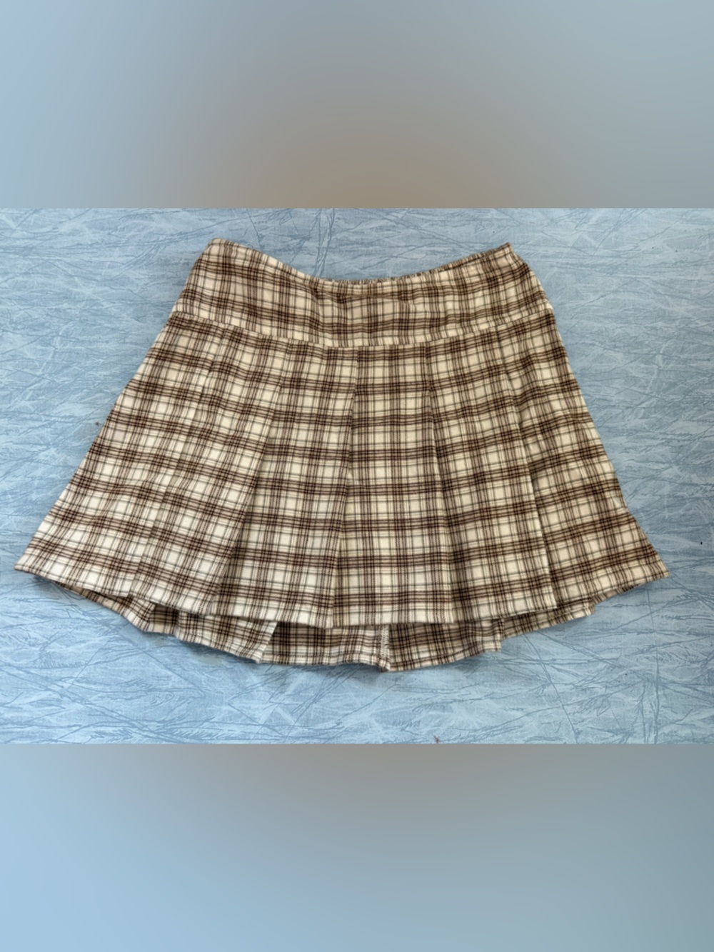 Plaid A-Line Mini Skirt in Cream and Brown